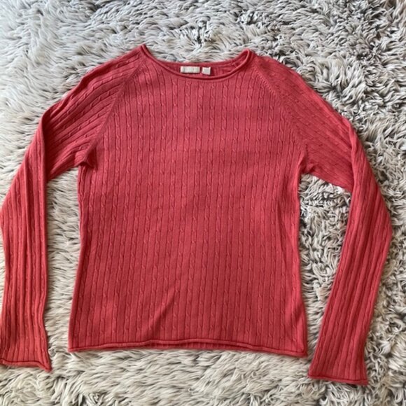 Cullen lightweight cableknit sweater in coral - Picture 1 of 4